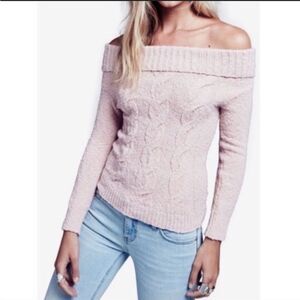 NWT FREE PEOPLE | Ballet Pale Pink Off Shoulder Cable Knit Sweater MEDIUM
